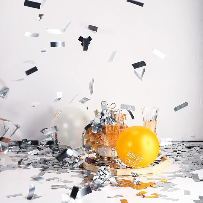 Sumind 200 Grams Gold Silver Large Metallic Confetti Rose Glitter Throwable Table Scatter Foil Confetti for Christmas Birthday Party Baby Shower Graduation Wedding Celebrations(Silver)