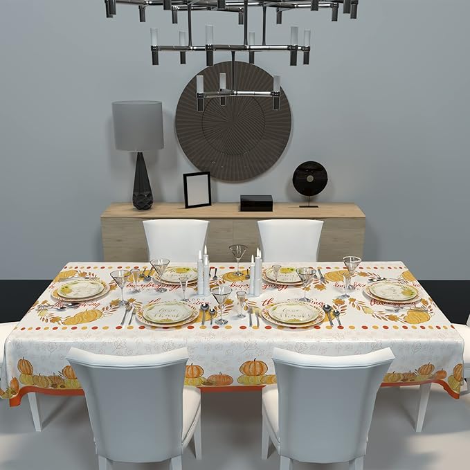 ATFUNSHOP Thanksgiving Tablecloth 2 Pack 54" X 108" Disposable Fall Table Cover Party Supplies Pumpkins Autumn Leaves Water Proof Plastic Table Cloth for Thanksgiving Decoration Dinner Party