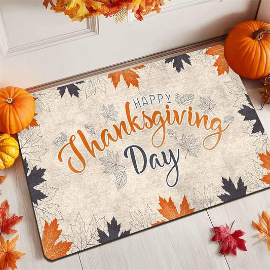 Fall Welcome Maple Leafs Decorative Door Mat, Autumn Thanksgiving Doormat for Indoor Outdoor Entrance Floor Mats,Fall Pumpkins Non Slip Harvest Vintage Decor Rubber Welcome Mats 16" x 24" Inch