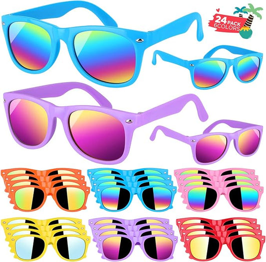 GINMIC Kids sunglasses bulk, Kids Sunglasses Party Favor, 24Pack Neon Sunglasses with UV400 Protection for Kid, Boys and Girls Age 3-8, Goody Bag Favors, Great Gift for Pool, Birthday Party Supplies