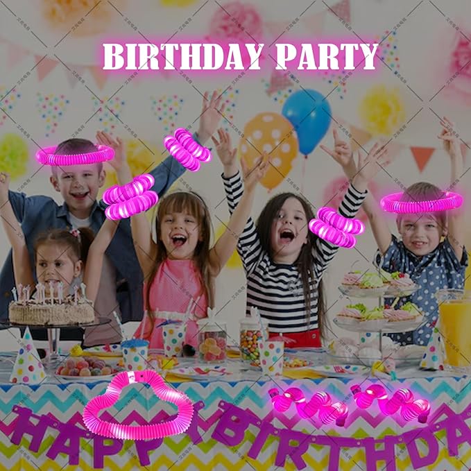 Pink 36PCS Light Up Pop Fidget Tubes Party Favors-Glow in The Dark Party Supplies for Kids and Adults, Perfect for Festivals, Birthday Parties, Raves, Concerts, and Camping Decorations