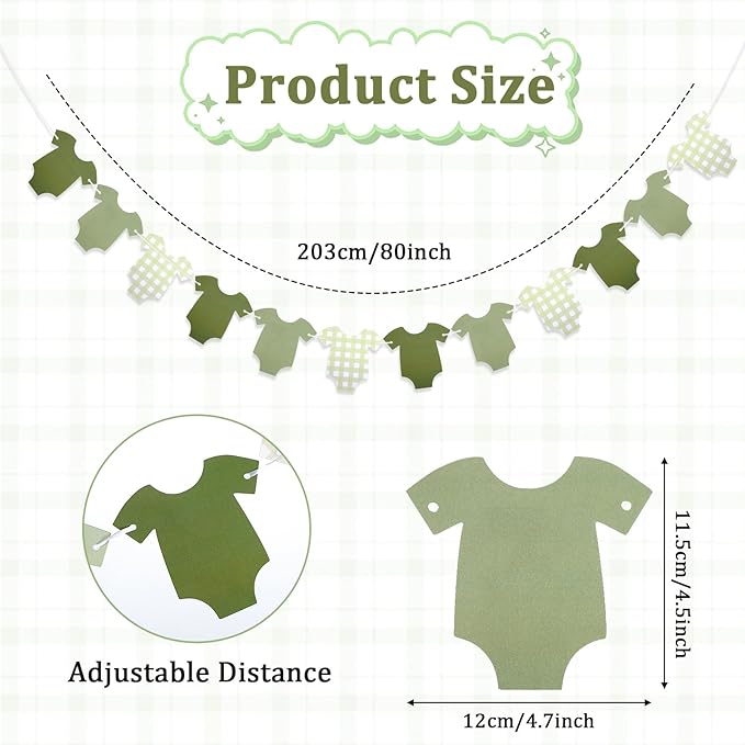 Green Bodysuit Banner, Green Plaid Onesie Garland Baby Shower Banner, Girl Boy Baby Shower Decor, Showers Bunting Gender Reveal Decorations