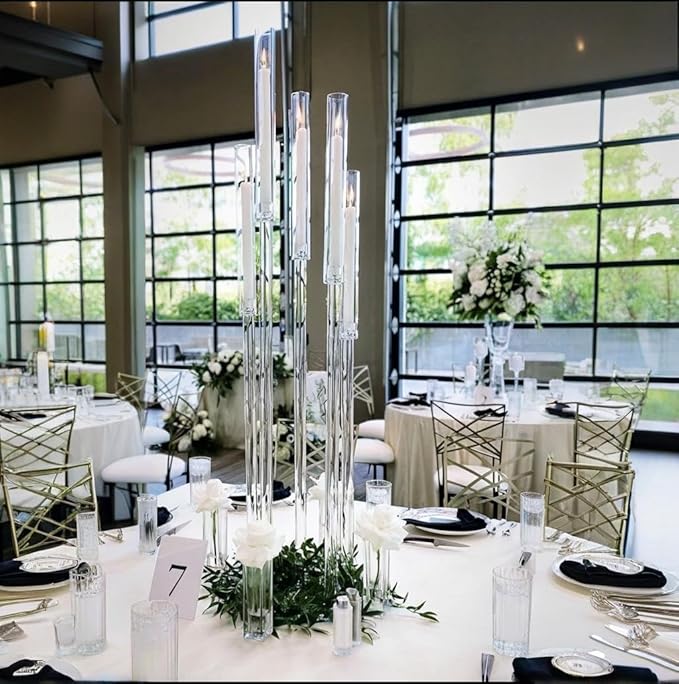 42.5inch 10pcs Acrylic Candelabra Centerpieces for Tables 5 Arms Wedding centerpieces for Decorations