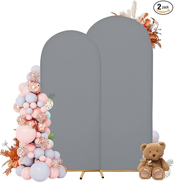 Wedding Arch Covers Arch Backdrop Cover Arch Stand Covers 7.2FT 6FT Set of 2 Arch Cover Spandex Fabric Stretchy Backdrop for Wedding Birthday Party Decoration Baby Shower (Smoky Grey)