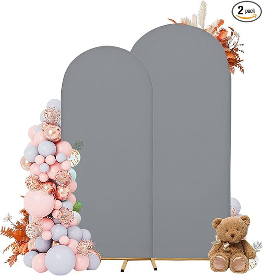 Wedding Arch Covers Arch Backdrop Cover Arch Stand Covers 7.2FT 6FT Set of 2 Arch Cover Spandex Fabric Stretchy Backdrop for Wedding Birthday Party Decoration Baby Shower (Smoky Grey)