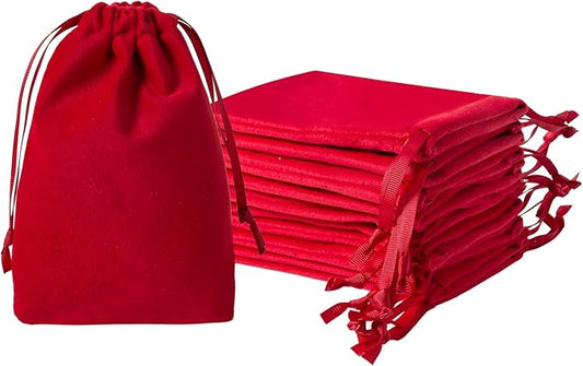 12pcs Red Velvet Drawstring Bags 4x6 inches Small Velvet Cloth Gift Bags Jewelry Pouches for Storage Wedding Party Favor Christmas