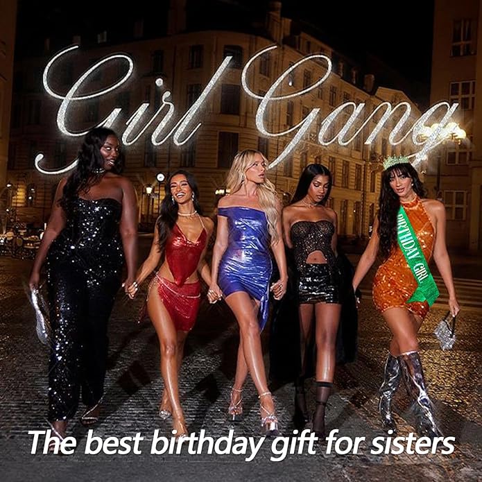 VELSCRUN Birthday Tiara Crowns for Women Girls Crystal Birthday Girl Headband Sash Elegant Princess Crown Happy Birth Party Decorations Women Sisters Birth Gift Hair Accessories