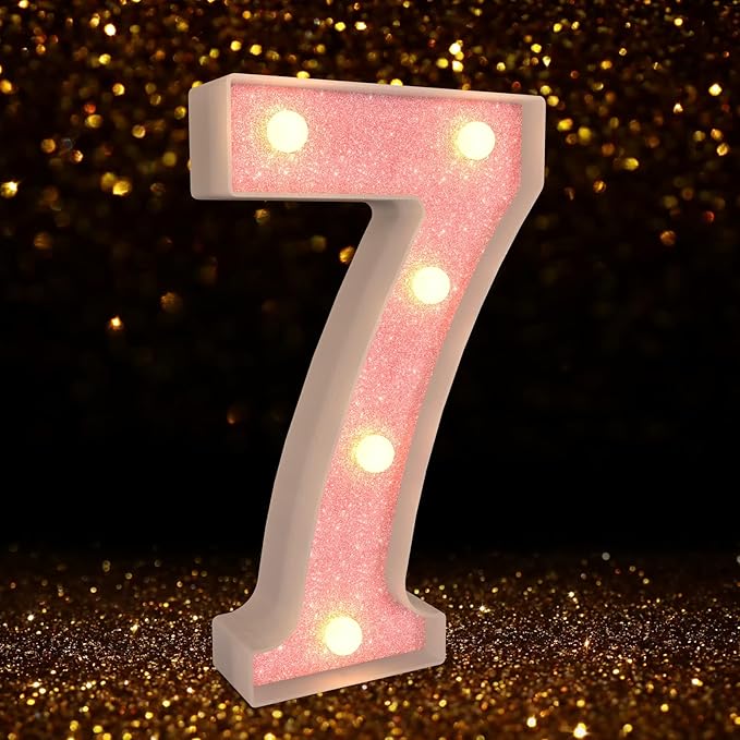 Marquee Numbers Light up Numbers, 0-9 Number Battery Powered LED Light, Pink Glitter Plastic Numbers for 70th Birthday Decorations, Number Decor for Graduation Engagement Wedding Birthday (Number 70)