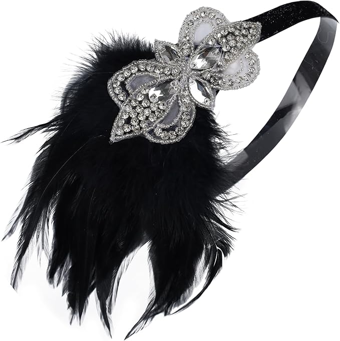 Women flapper feather headband for 1920s theme party Gatsby Headpiece for 20S Party