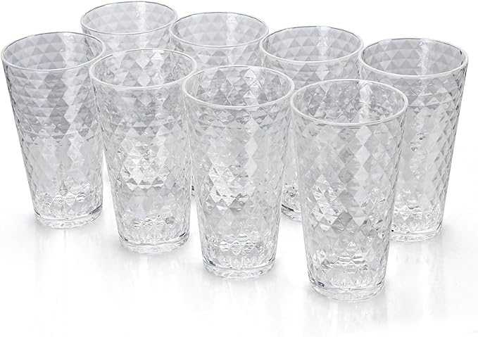 BPA-Free Plastic Tumblers 8 Pack (8x22oz) | Reusable Dishwasher Safe | Stackable Shatterproof Cups | Plastic Drinkware & Drinking Tumblers for Restaurant, Home, Party