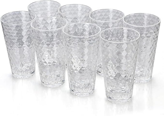 BPA-Free Plastic Tumblers 8 Pack (8x22oz) | Reusable Dishwasher Safe | Stackable Shatterproof Cups | Plastic Drinkware & Drinking Tumblers for Restaurant, Home, Party