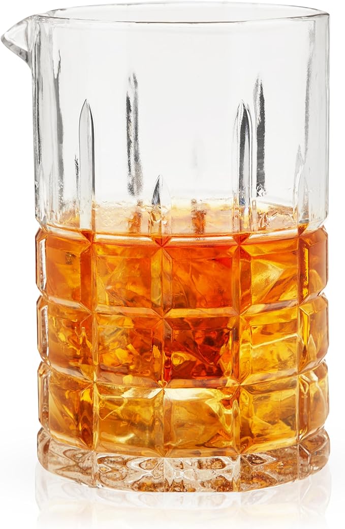Viski Highland Mixing Glass - 18 Ounces, Crystal, Square-Cut Crystal Barware, Cocktail Accessories, Home Bar Supplies