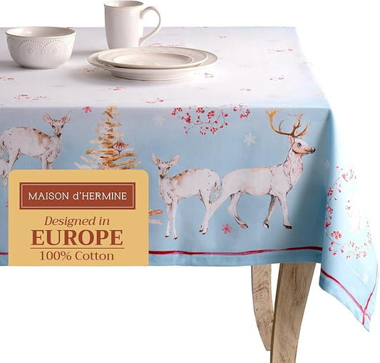 Maison d' Hermine Table Cloth Rectangle Table 100% Cotton 70 x 108 Inches Fall Tablecloth Reusable Everyday Use for Thanksgiving Christmas Decorations Dining Farmhouse Party (Fairy Tale Forest)