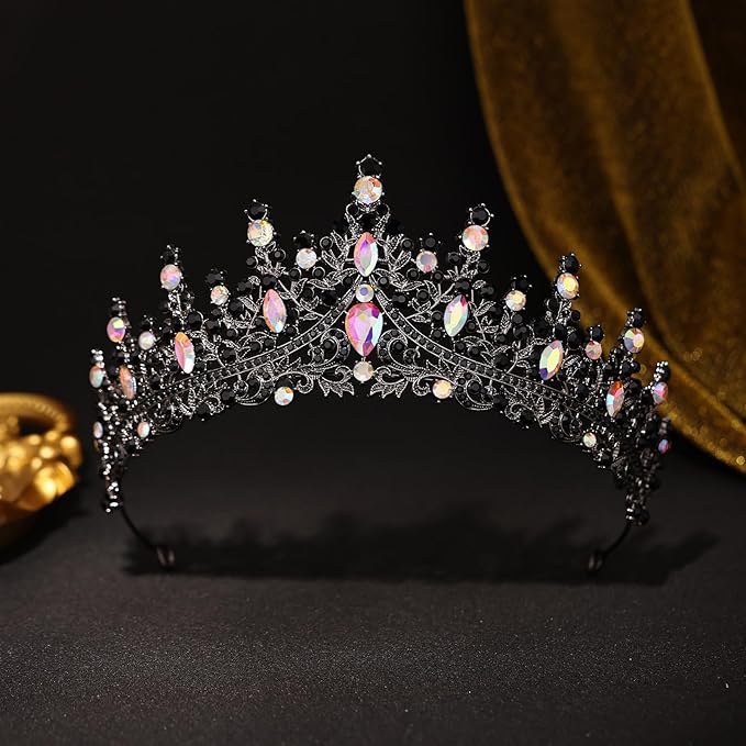 Black Tiara for Women Crystal Queen Crowns Rhinestone Princess Tiaras for Girl Wedding Headband for Bride Hair Accessories for Halloween Costume Birthday Party Prom Mother's Gifts