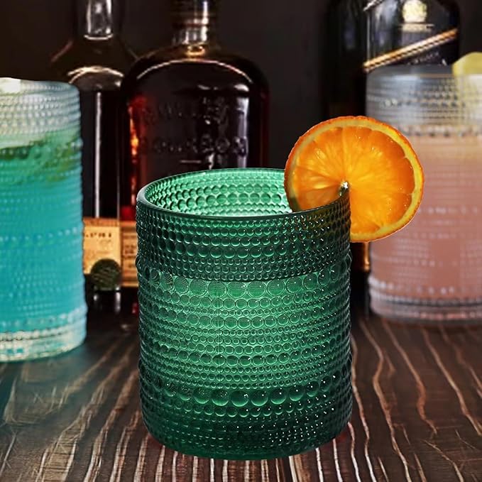 Vintage Hobnail Driinking Glasses Set, Glassware Drinking Set of 8, 12 oz Highball Glasses & 10 oz Cocktail Glasses, Tumbler Glasses for Cocktails, Whiskey, Juice, Milk