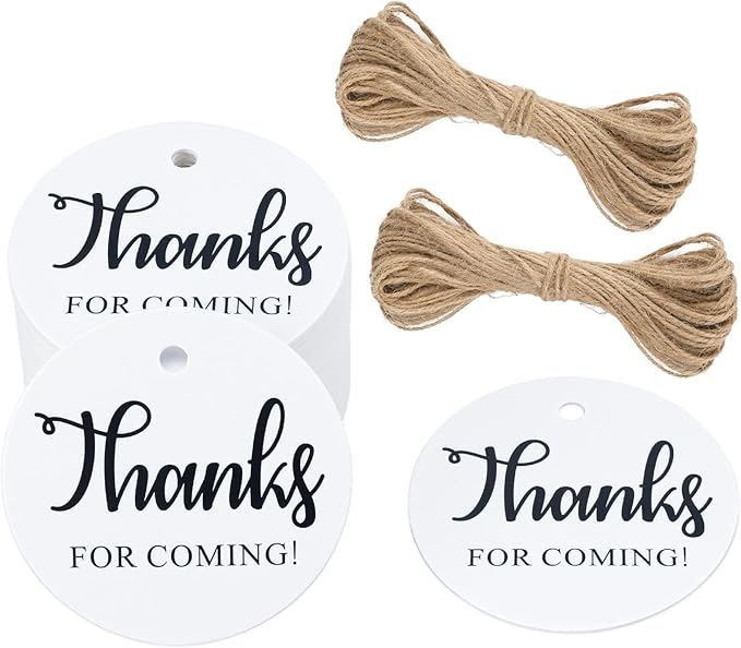 G2PLUS Thank You Tags, 100PCS Thank You for Coming Tags, 2 in Round White Paper Gift Tag with String for Gift Wrapping, DIY Arts & Crafts, Wedding Party Favors