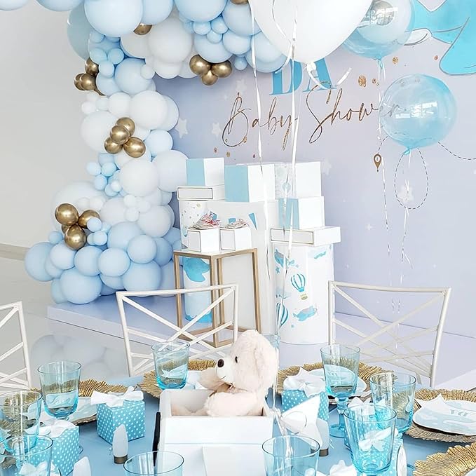 Pastel Blue Balloons 113 Pcs, Light Baby Blue Latex Balloon Arch Garland Kit 18 12 10 5 Inch, Different Sizes Macaron Pale Blue Helium Party Balloons for Birthday Baby Shower Wedding Party Decorations