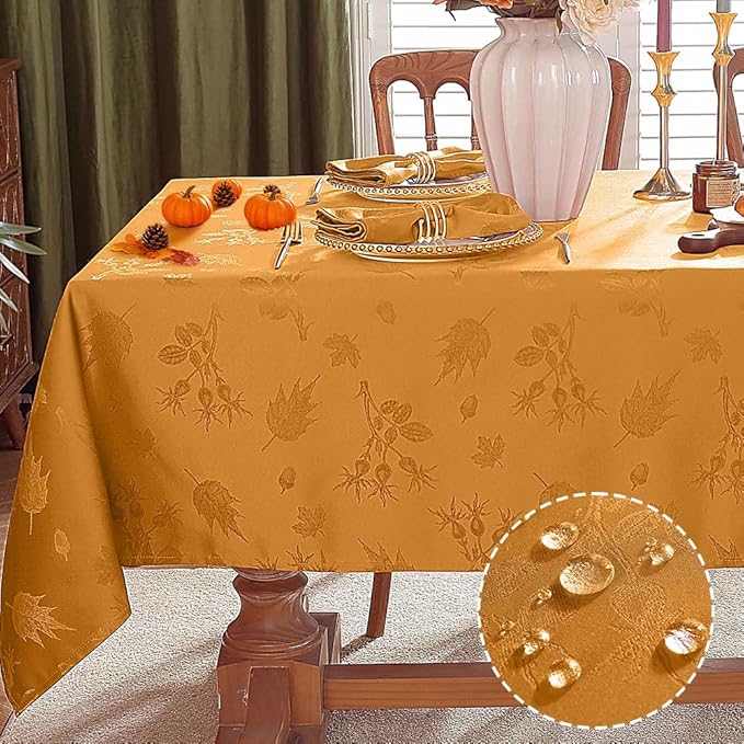 MATIRUG Fall Thanksgiving Tablecloth Rectangle 60X102 inches,Spillproof Wrinkle Free Autumn Jacquard Table Cloth for Friendgiving Harvest Holiday, Amber