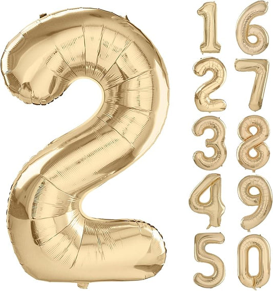 40 inch White Gold Number Balloon Giant Foil Helium Balloons Champagne Gold Number 2 Balloon for 2nd Birthday Party Decorations