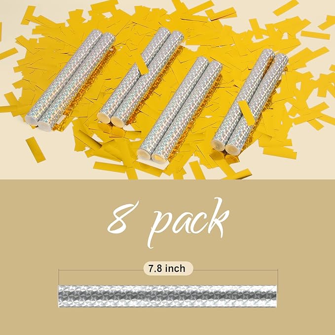 BATTIFE 8Pack Gold Metallic Confetti Sticks, Confetti Flick Flutter Shoots Popper for Graduation, Birthday Party, Wedding, Anniversary Parties Supplies, Square, 7.8inch