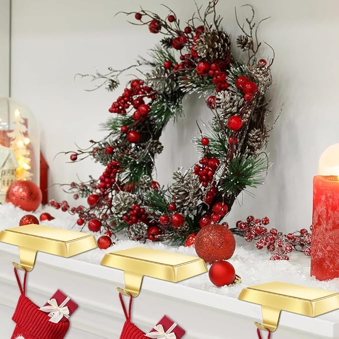 MGahyi Christmas Stocking Holder Bases - Mantel Stocking Hang Hooks for Fireplace Stand Hanger Holder Weighted Hangers for Xmas Holiday Decoration (Gold,2)
