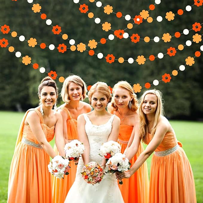 Orange-Beige Fall Baby-Shower Party-Decorations Garland - 64Ft Autumn Harvest Thanksgiving Friendsgiving Paper Streamers Banner,Boho Birthday Bridal Wedding Engagement Bachelorette Decor Ouruola