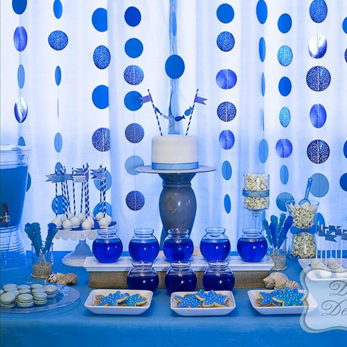 Cheerland Royal Blue Circle Garland Glitter Hanging Polka Dots Streamer Banner Backdrop Kids Birthday Party Decoration Wedding Graduation Ramadan EID Engagement Bridal Baby Shower Bachelorette Decor