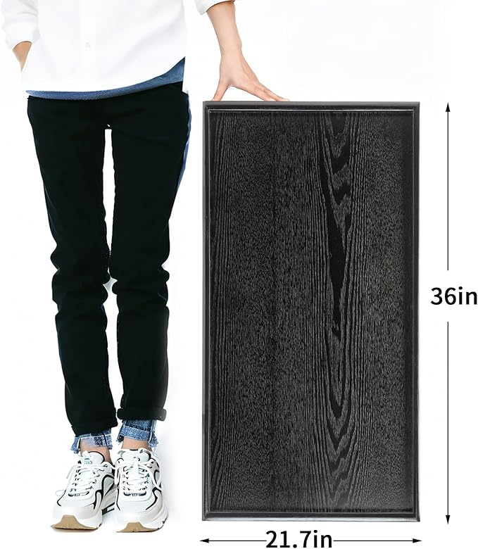 36 x 22 Inches Extra Large Solid Wood Serving Tray for Tea Coffee Table Snack Food Meals Serving Plate Kitchen Party Bar Breakfast Server with Raised Edges Black Wooden Decorative Ottoman Tray