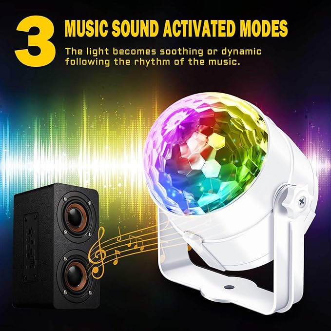 [2-Pack] Disco Ball Party Light Sound Activated with Remote, 12 Modes Stage Strobe DJ Light for Christmas Party Decorations Stocking Stuffers White Elephant Gifts White Birthday New Years Eve