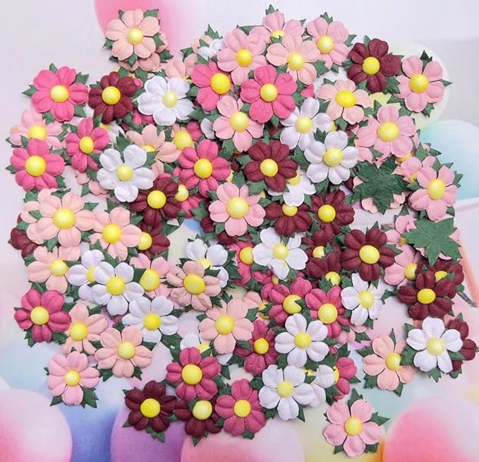 100 Pcs Pink Tone Mulberry Paper Flowers, 30x30mm, Handmade, Romantic Style, Craft Flowers, Wedding & Special Occasion