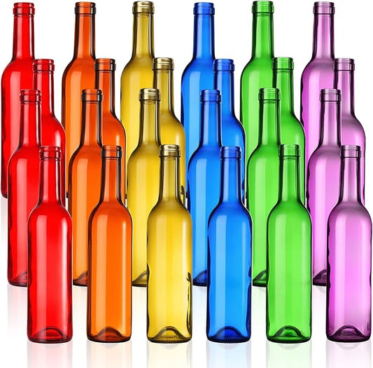 Rtteri 12 Pcs Decorative Colored Wine Bottles 375ml Empty Glass Bottles for Flowers Wedding Decor Centerpiece Christmas Party Favor DIY Crafts (Multicolor)