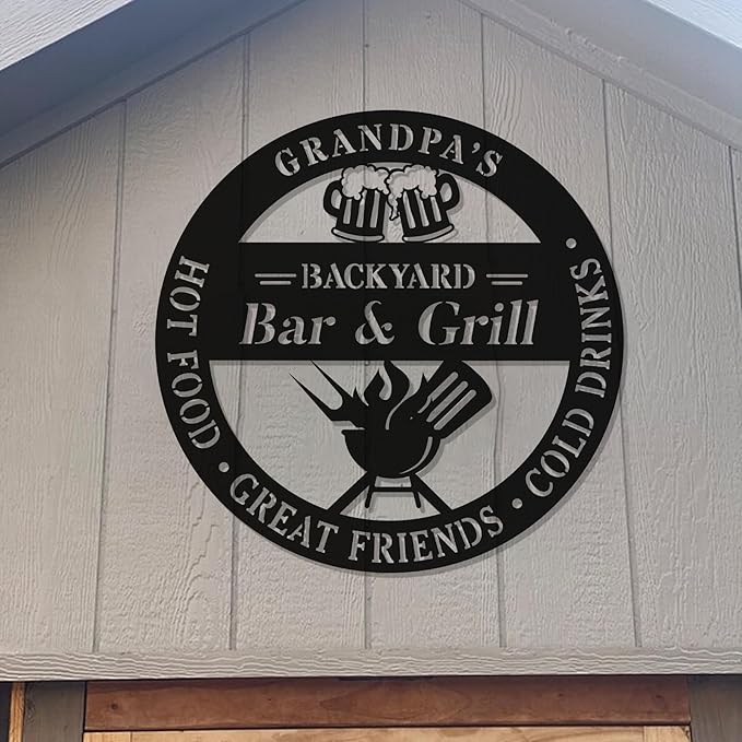 Personalized BBQ Grill Metal Sign - Custom Backyard Bar Decor - Outdoor Kitchen Hanging Accessories - Unique Gift for Dad, Husband, Grandpa, Pop