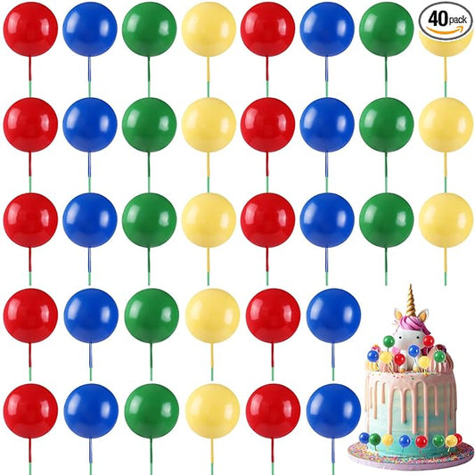 Sieral 40 Pcs Mini Balloon Cake Toppers Colorful Rainbow Topper Round Clay Balls Cupcake Toppers for Birthday Baby Shower Wedding Party Decorations(Red Yellow Blue Green,Foam)