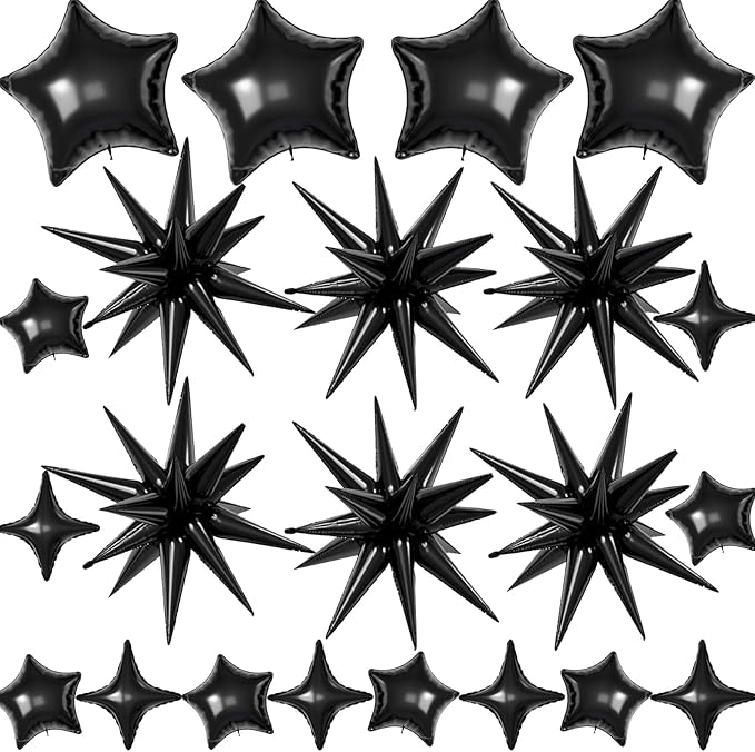 22 Pcs Black Star Balloons,22/18/10 Inch Star Foil Mylar Balloon,Spike Balloon and Four Pointed Balloons for Party Supplies Christmas Birthday Wedding Photo Booth (Black)