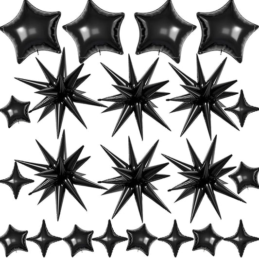 22 Pcs Black Star Balloons,22/18/10 Inch Star Foil Mylar Balloon,Spike Balloon and Four Pointed Balloons for Party Supplies Christmas Birthday Wedding Photo Booth (Black)
