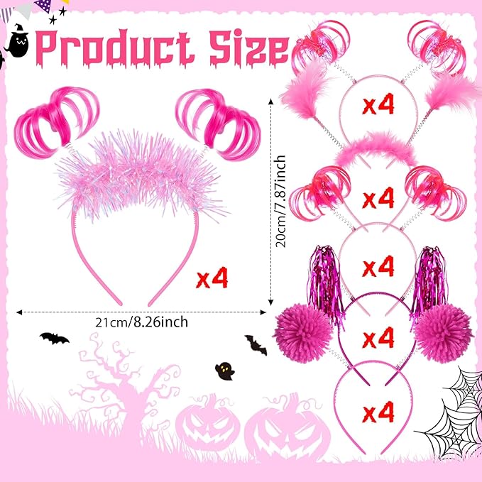 Censen 24 Pcs Pom Pom Headband Tinsel Wrapped Ponytail Head Bopper Costume Headwear Halloween Party Accessory