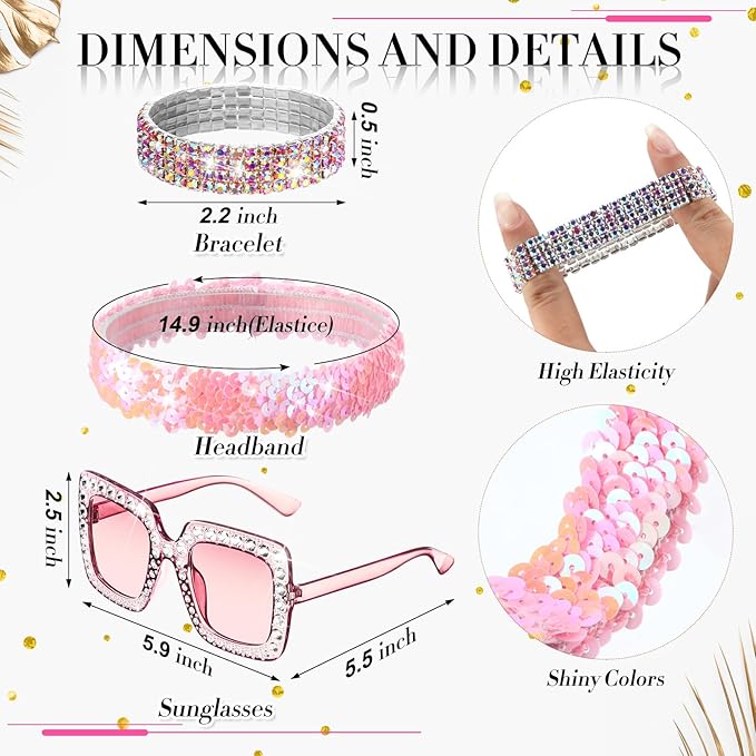 Sasylvia 5 Pcs 70s Disco Accessories Halloween Women Costume Jewelry Sequin Scarf Earrings Sunglasses Bracelet Headband
