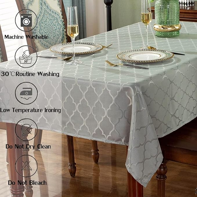 SASTYBALE Christmas Jacquard Tablecloth Square Damask Fabric Table Cloth, Water Resistant & Wrinkle Free Polyester Table Cover for Kitchen Dining Tabletop Use (Square, 52" x 52" (2-4 Seats), Gray)