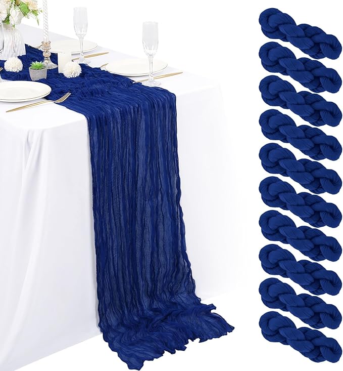 10 Packs Cheesecloth Table Runner Royal Blue, 10Ft x 35" Dark Blue Rustic Gauze Boho Wedding Table Runner Decoration, Wedding Table Decor Table Cloth for Wedding Party Bridal Shower Table