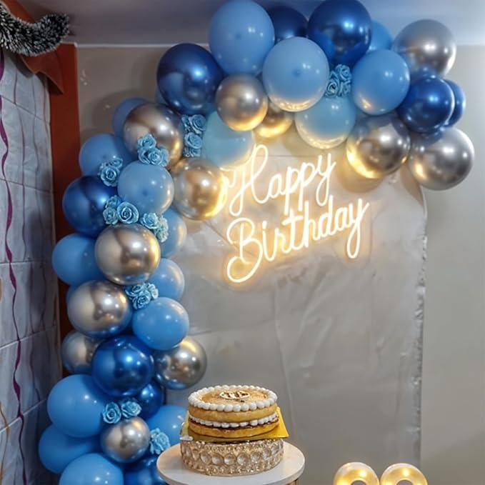 Blue Balloons, 50pcs Blue and Silver Balloon, Navy Pearl Dark Blue Metallic Balloons, Blue Confetti Balloon For Boy Man Birthday Party Baby Shower Gender Reveal Graduation Wedding Decor