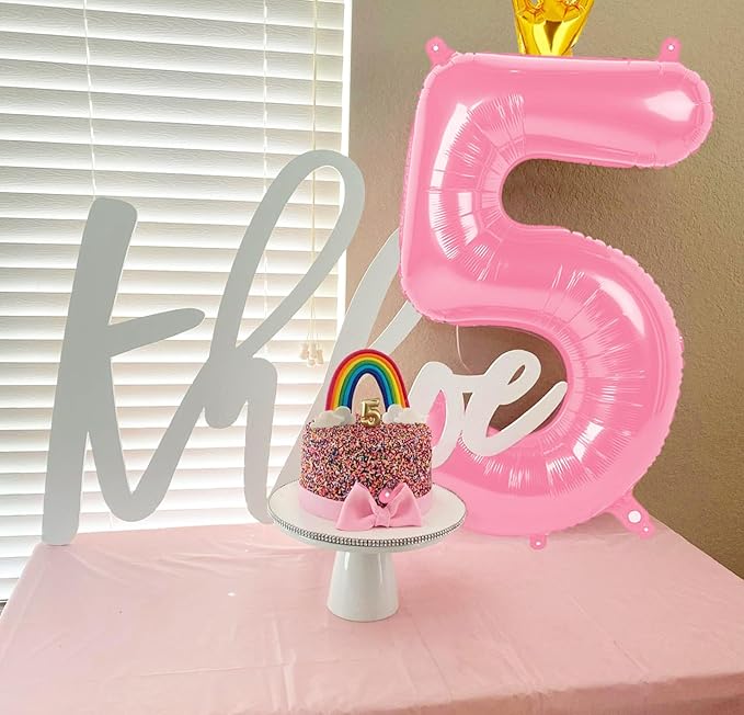 40 Inch Pink Number Balloon 0-9(Zero-Nine) with Crown, Big Size Happy Birthday Balloon, Foil Helium Big Number Balloon for Birthday Party,Wedding, Anniversary (PINK 7)