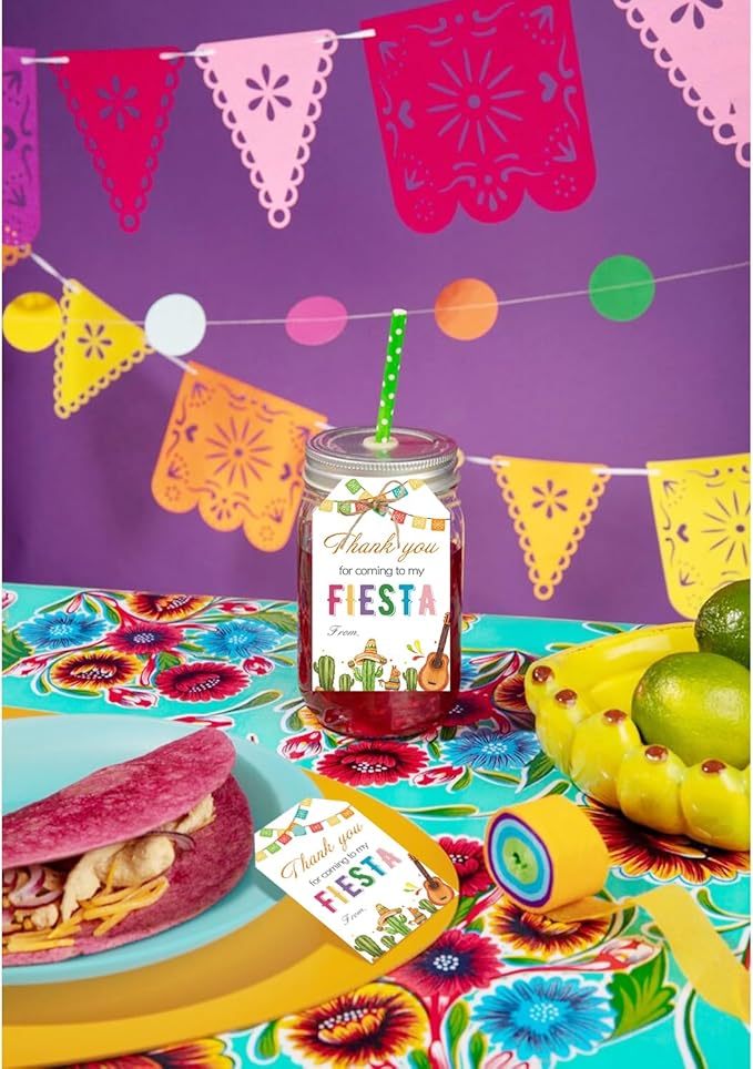 Aukolass 50PCS Fiesta Gift Tags, Thank You Tags for Mexican Themed Party Favors and Taco Bout a Baby Party Decorations-Double-sided (White)