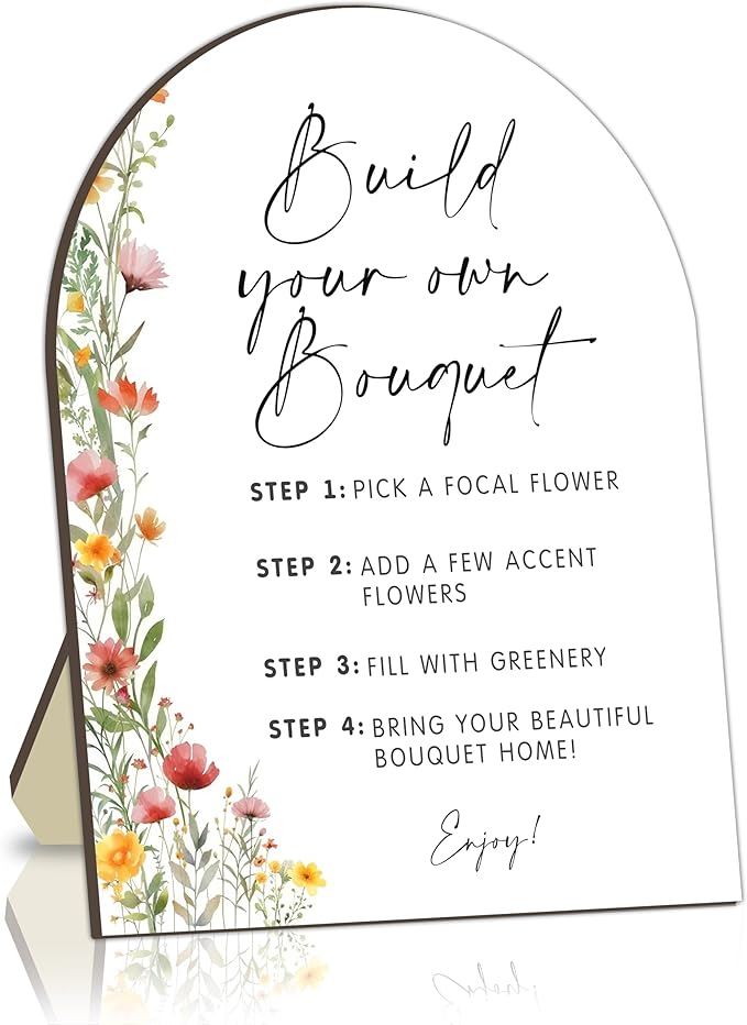 Flower Bouquet Bar Wooden Signs, Floral Welcome Table Sign for Baby Shower Bride Shower, Floral Station for Babies Party, Baby Shower Bouquet Table Decor Sign, Flower Board for Gender Reveal Party