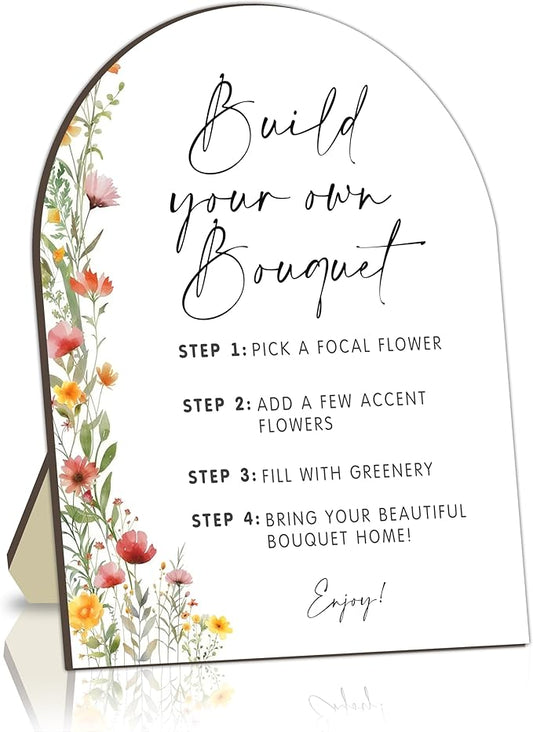 Flower Bouquet Bar Wooden Signs, Floral Welcome Table Sign for Baby Shower Bride Shower, Floral Station for Babies Party, Baby Shower Bouquet Table Decor Sign, Flower Board for Gender Reveal Party