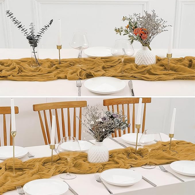 2 Pack 10 Ft Cheesecloth Table Runner Yellow Gauze Long Table Runners Boho Gauze Cheese Cloth Table Runner Rustic Sheer Runner for Wedding Party Table Decor ( 35 x 120 Inch )