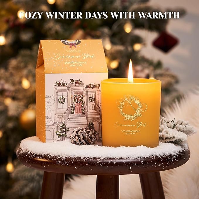 M&SENSE Christmas Holiday Candle - Cinnamon Stick Scent, 8.1oz Soy Wax, Ideal Winter Home Decor Gift for Women and Men