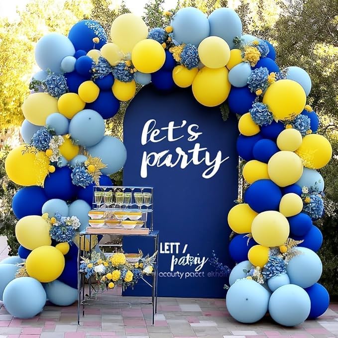 Royal Blue Yellow Balloon Arch Kit Double Stuffed Navy Dark Blue Pastel Yellow Balloon Garland for Bridal Wedding Baby Shower Birthday Main Squeeze Lemon Pooh Summer Graduation Banana Party Decor