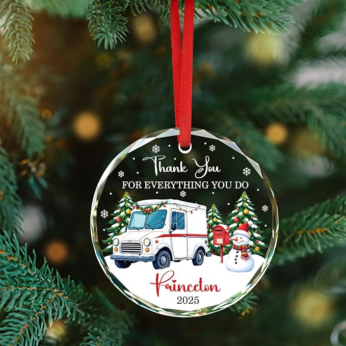 Custom Mail Carrier Christmas Tree Ornament 2025, Thank You for Everything You Do Glass Xmas Ornaments, Gifts for Mailman Postal Carriers, Personalized Name Postal Worker Ornament Merry Christmas