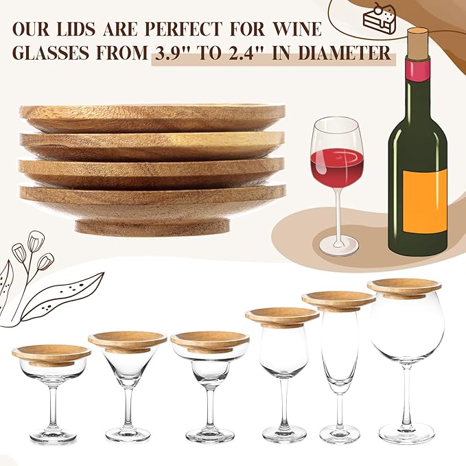 Mumufy 8 Pcs 4" Acacia Wood Wine Glass Charcuterie Topper Wine Glass Topper Charcuterie Plate Mini Charcuterie Board for Christmas Party Family Gatherings Bars Restaurants