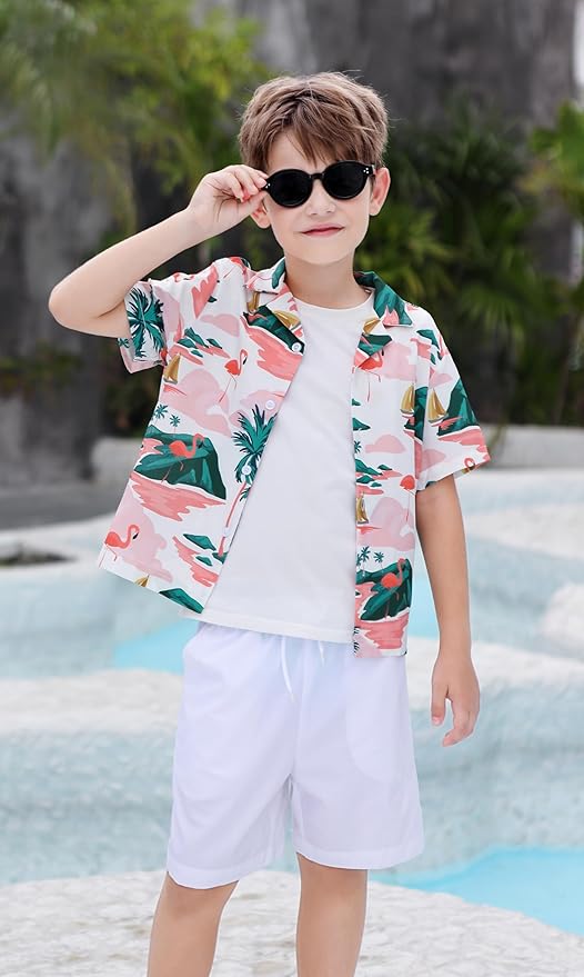 Cromoncent Matching Hawaiian Outfits for Family, Dad and Son Matching Luau Beach Tropical Shirts Mommy Daughter Tropical Sets